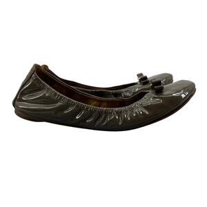 Tory Burch Womens 8 Ballet Flats Moss Eddie Bow Patent Leather Glossy 22128516